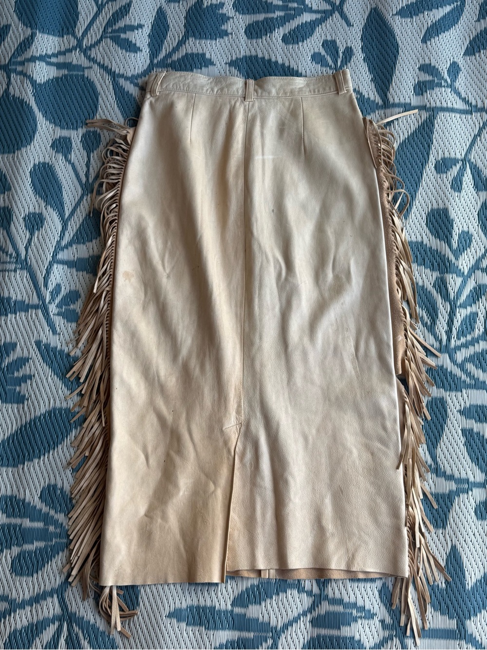 Ralph Lauren Tan Buckskin Leather Skirt with Fringe and Metal Grommets - Picture 2 of 11